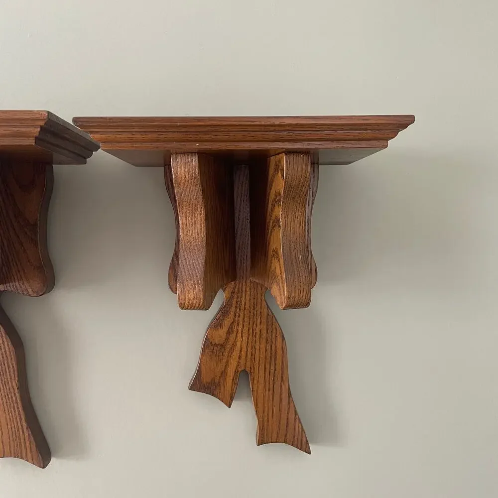 Vintage Solid Wood Coquette Bow Wall Shelf Set of 2